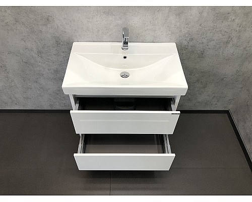 Тумба с раковиной Comforty Дублин 75 00004137103 подвесная Белый глянец