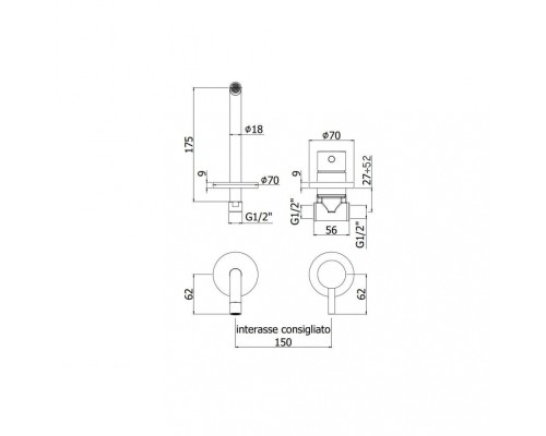 Смеситель для раковины Paffoni Light LIG006CR70 с внутренней частью