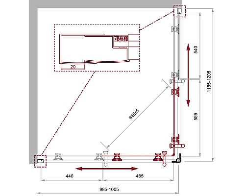 Душевой уголок BelBagno Uno 120х100 UNO-195-AH-2-120/100-C-Cr Хром
