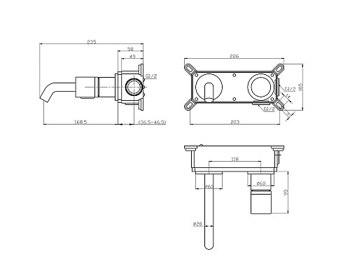 Смеситель настенный Bronze de Luxe Focus 24686BG
