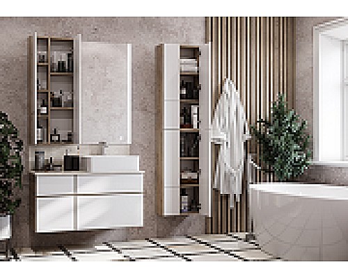 Тумба под раковину Aquaton Мишель 100 1A244101MIX40 подвесная Дуб эндгрейн Белая