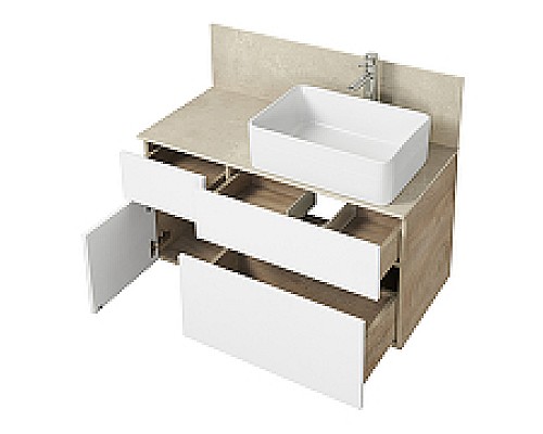 Тумба под раковину Aquaton Мишель 100 1A244101MIX40 подвесная Дуб эндгрейн Белая