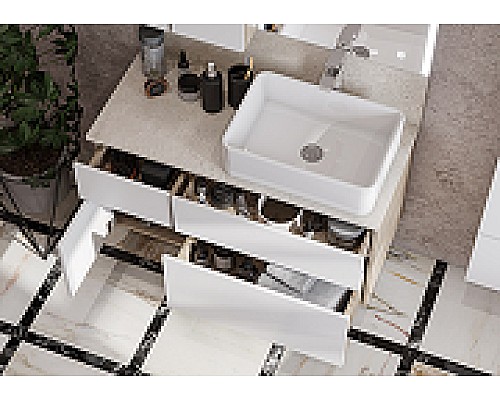 Тумба под раковину Aquaton Мишель 100 1A244101MIX40 подвесная Дуб эндгрейн Белая