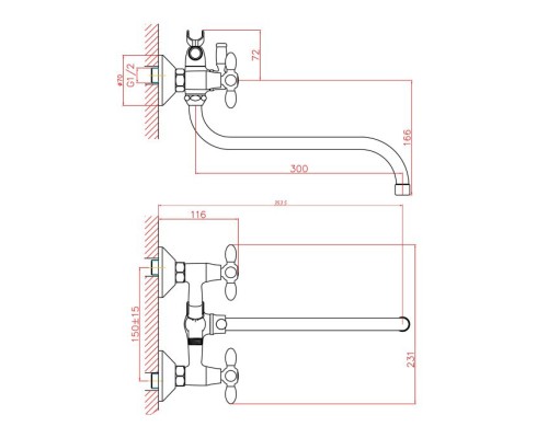 Смеситель для ванны Cron CN22127-6 Хром