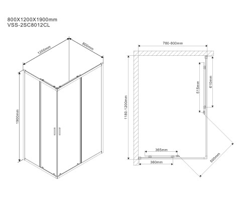 Душевой уголок Vincea Scala 120x80 Хром