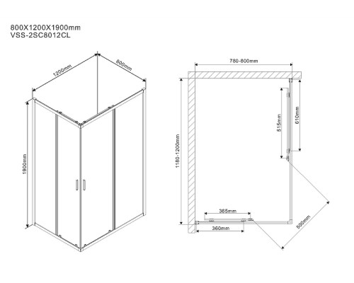 Душевой уголок Vincea Scala 120x80 Хром