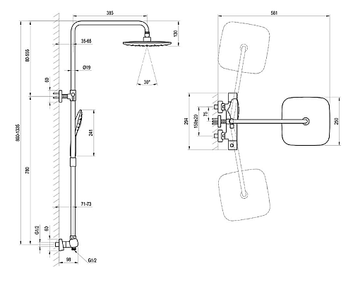 Душевая система Ravak 10° Free X070160 с термостатом Черная матовая