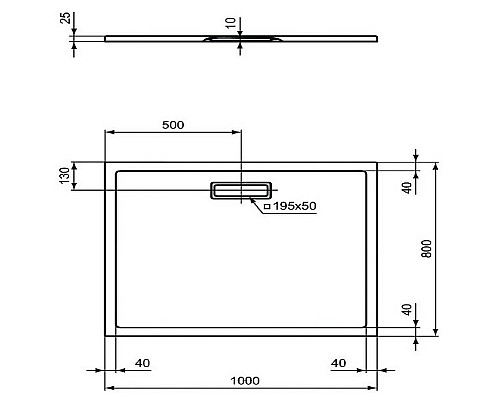 Акриловый поддон для душа Ideal Standard Ultraflat New 100х80 T4468V3 Черный шелк