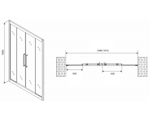 Душевая дверь Abber Schwarzer Diamant 160 AG33160H профиль Хром стекло прозрачное