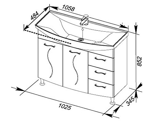 Тумба под раковину Aquanet Моника 105 186772 Белая