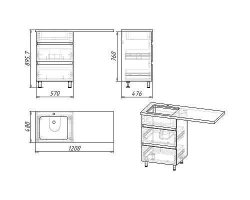 Тумба под раковину Stella Polar Корделия 60 SP-00001043 Серая Белая