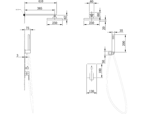 Душевая система Abber Weiss Insel AF8018B Черная матовая