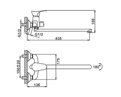 Смеситель для ванны Frap H14 F2214-B универсальный Хром