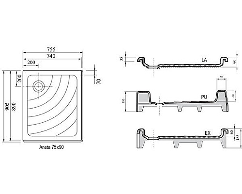 Душевой поддон Ravak ANETA 75x90 A003701320