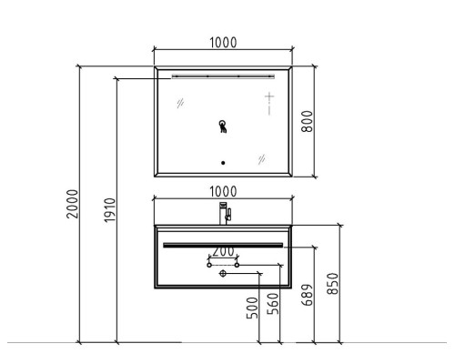 Комплект мебели для ванной Black&White Universe 909U1000 подвесной Пепельный