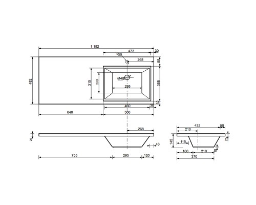 Тумба с раковиной Эстет Dallas Luxe 115 R ФР-00002303 подвесная Белая