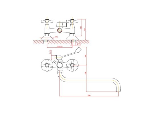Смеситель для ванны Cron CN2642-2 Хром