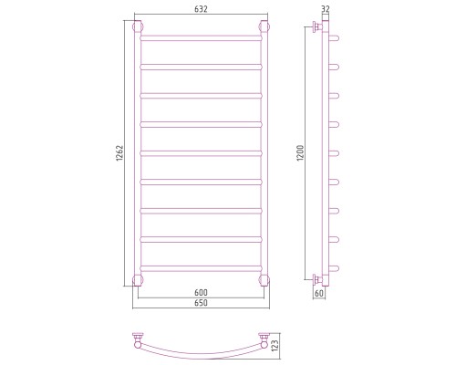 Полотенцесушитель водяной 1200х600 золотой Сунержа Галант+ 03-0200-1260