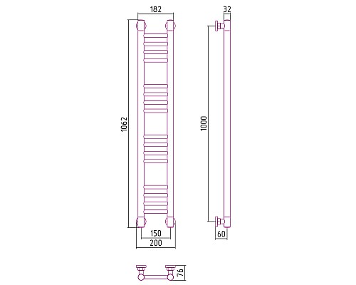 Полотенцесушитель водяной 1000х150 черный матовый Сунержа Богема+ 31-0220-1015