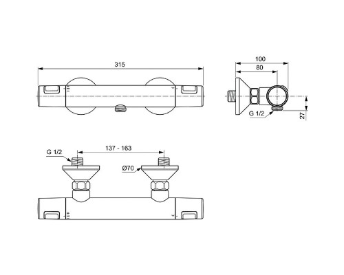 Смеситель для душа Ideal Standard Ceratherm T25 A7201AA с термостатом Хром