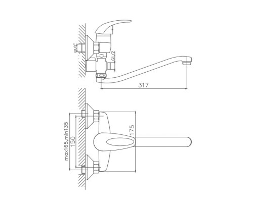 Смеситель для ванны Cron CN2129 универсальный Хром