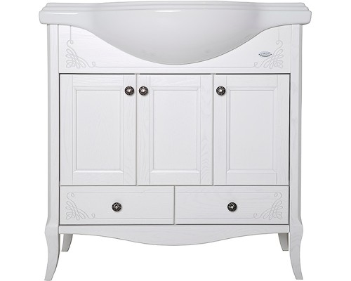 Тумба под раковину ASB-Woodline Салерно 80 9696 Белая с патиной Серебро