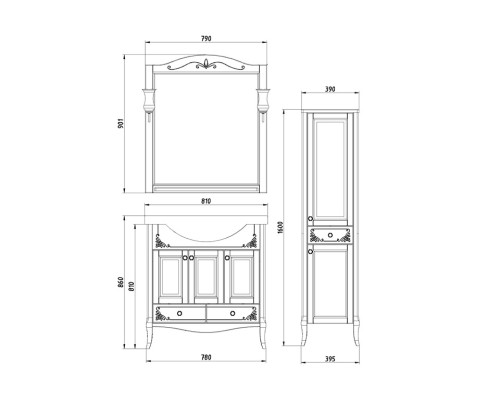 Тумба под раковину ASB-Woodline Салерно 80 9696 Белая с патиной Серебро