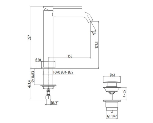 Высокий смеситель для раковины Gattoni Circle Two с донным клапаном цвет хром