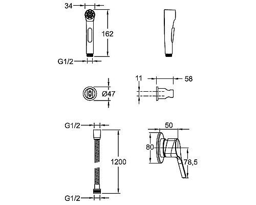 Гигиенический душ со смесителем Jacob Delafon Elate E24610-CP Хром