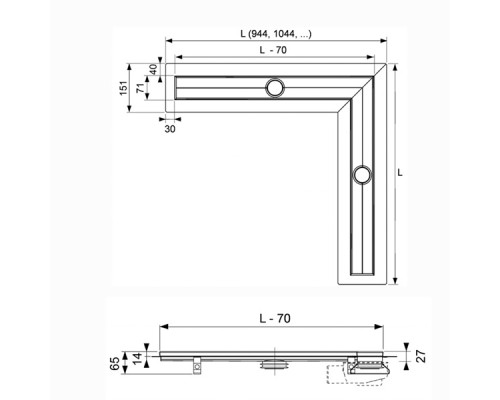Угловой канал TECE drainline
