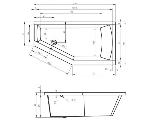 Асимметричная ванна Riho Geta 170x90 L левая BA8900500000000