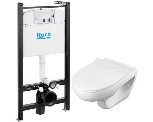 Комплект унитаза с инсталляцией Roca Victoria Pack Rimless 893105010 с сиденьем Микролифт без клавиши смыва