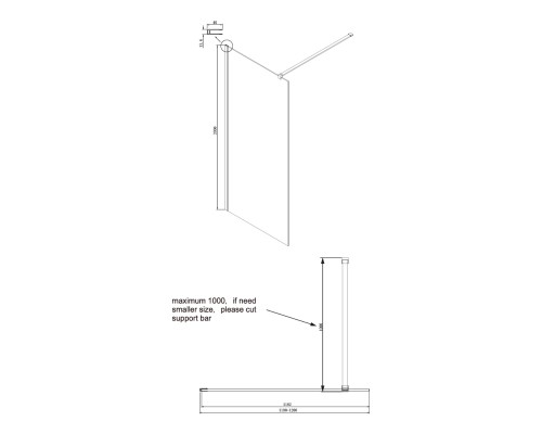 Душевая перегородка Ambassador Walk-in 120х200 15031112 профиль Черный стекло прозрачное