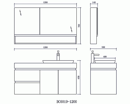 Зеркальный шкаф Orans BC-6019-1200 601912lЗ Белый Черный