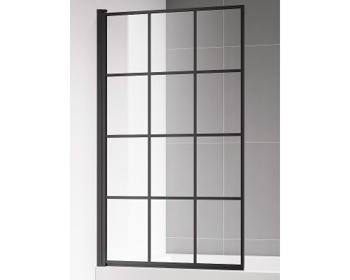 Шторка на ванну AQUAme 80 L профиль Черный матовый стекло прозрачное