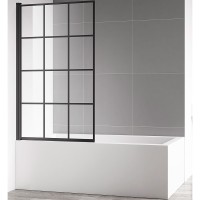 Шторка на ванну AQUAme 80 L профиль Черный матовый стекло прозрачное