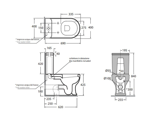 Унитаз компакт Azzurra Charme CHVCMP000000BI/(CHA100/MBP bi) без бачка и сиденья