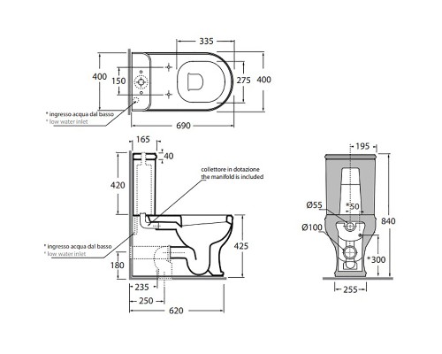 Унитаз компакт Azzurra Charme CHVCMP000000BI/(CHA100/MBP bi) без бачка и сиденья