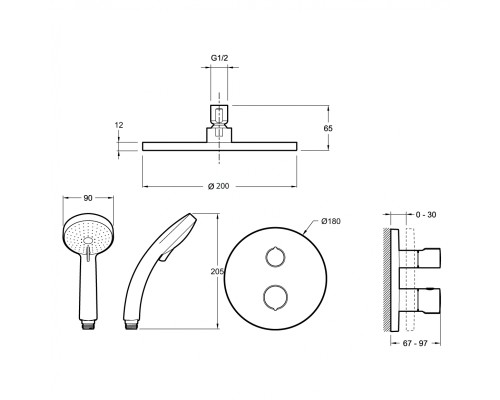 Душевая система Jacob Delafon Modulo E30758-CP с термостатом Хром