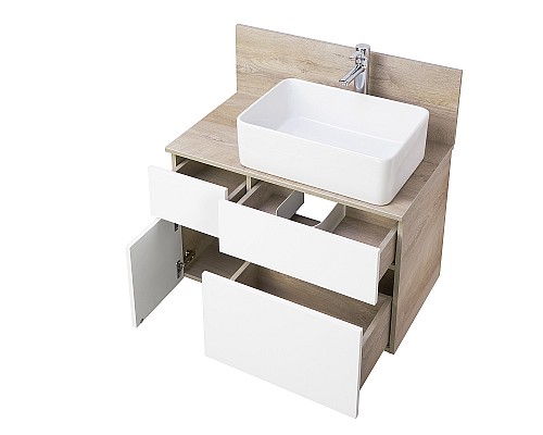Тумба под раковину Aquaton Мишель 80 1A244501MIX40 подвесная Дуб эндгрейн Белая