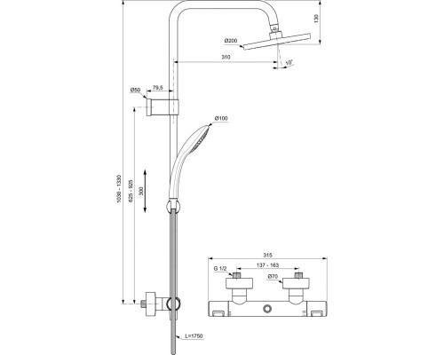 Душевая система Ideal Standard Ceratherm T25 A7546XG с термостатом Черная матовая