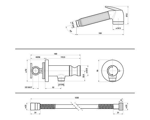 Гигиенический душ со смесителем Bossini Nikita E37008B.022 Бронза