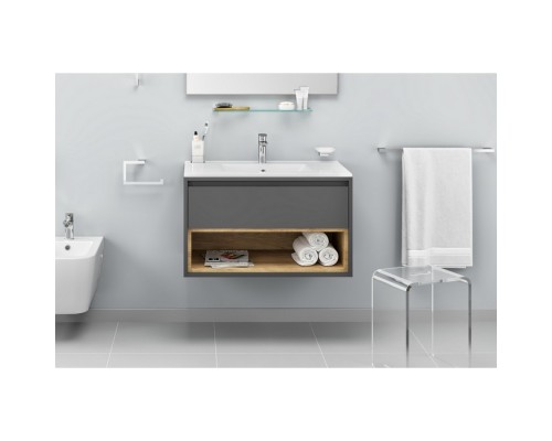 Тумба под раковину Excellent Tuto 80 см серый/дуб, 1 ящик