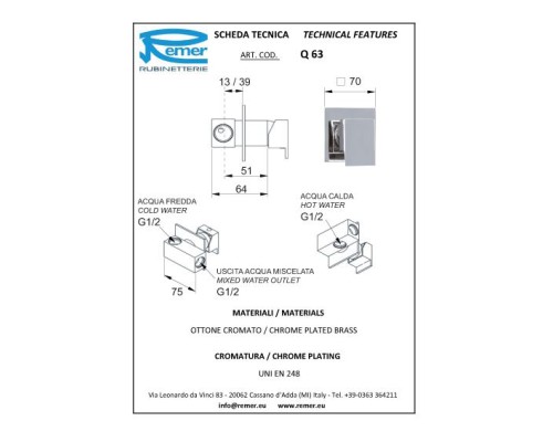 Смеситель гигиенический Remer Qubica Q63 Хром