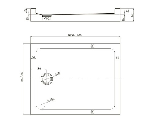 Акриловый поддон для душа Veconi Tezeo TZ-54 120x90 Белый