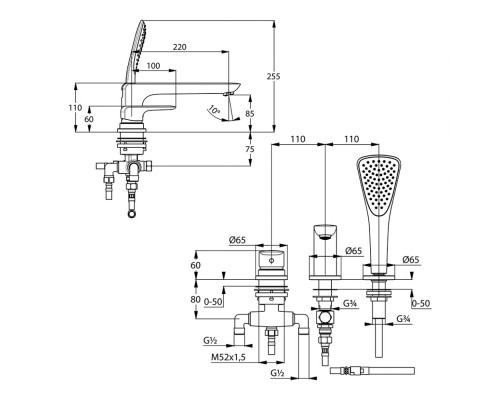 Однорычажный смеситель для ванны и душа Kludi Ameo 414470575