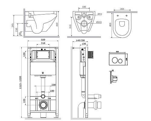 Комплект инсталляция AM.PM Spirit 2.0 с унитазом и клавишей IS49051.701700
