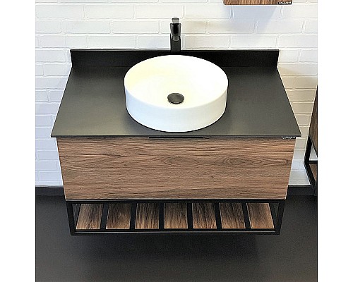 Тумба с раковиной Comforty Порто 90 00-00008927 подвесная Дуб темно-коричневый