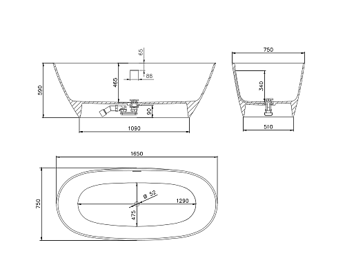 Ванна из искусственного камня Salini SOFIA 165x75 102511G