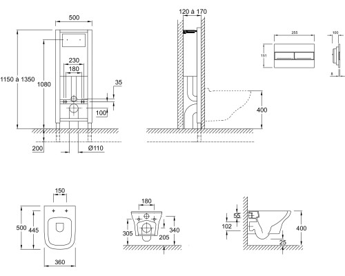 Комплект унитаза с инсталляцией Jacob Delafon Vox E21744RU-00 с сиденьем Микролифт и клавишей смыва